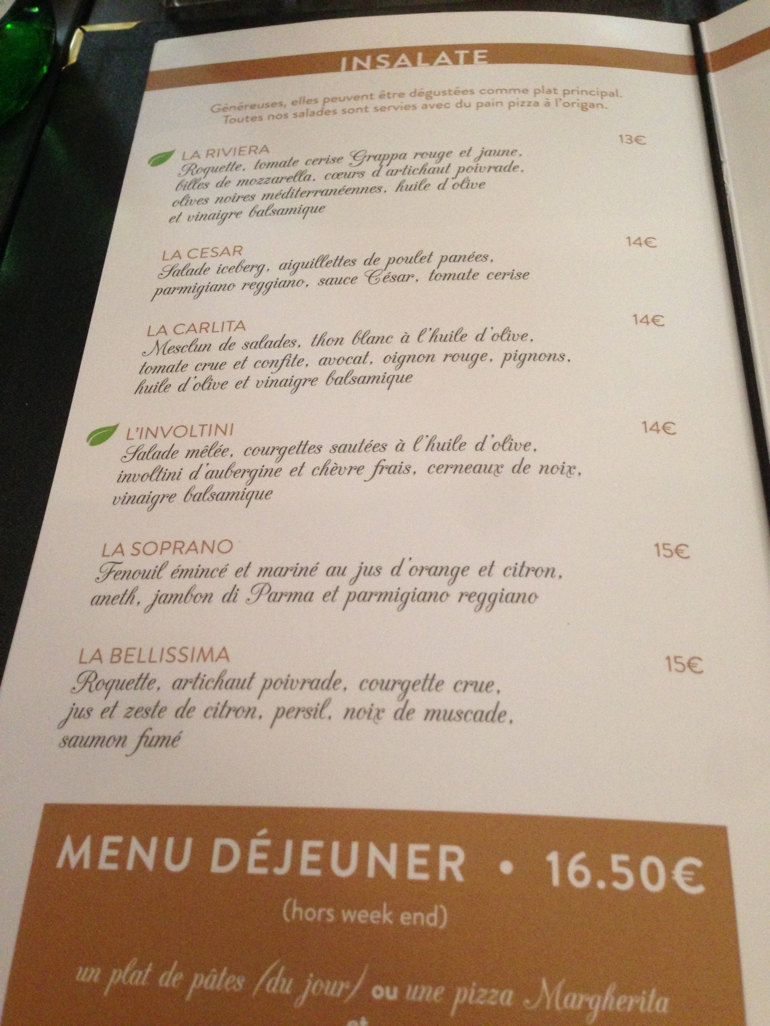 Casa Belluci menu