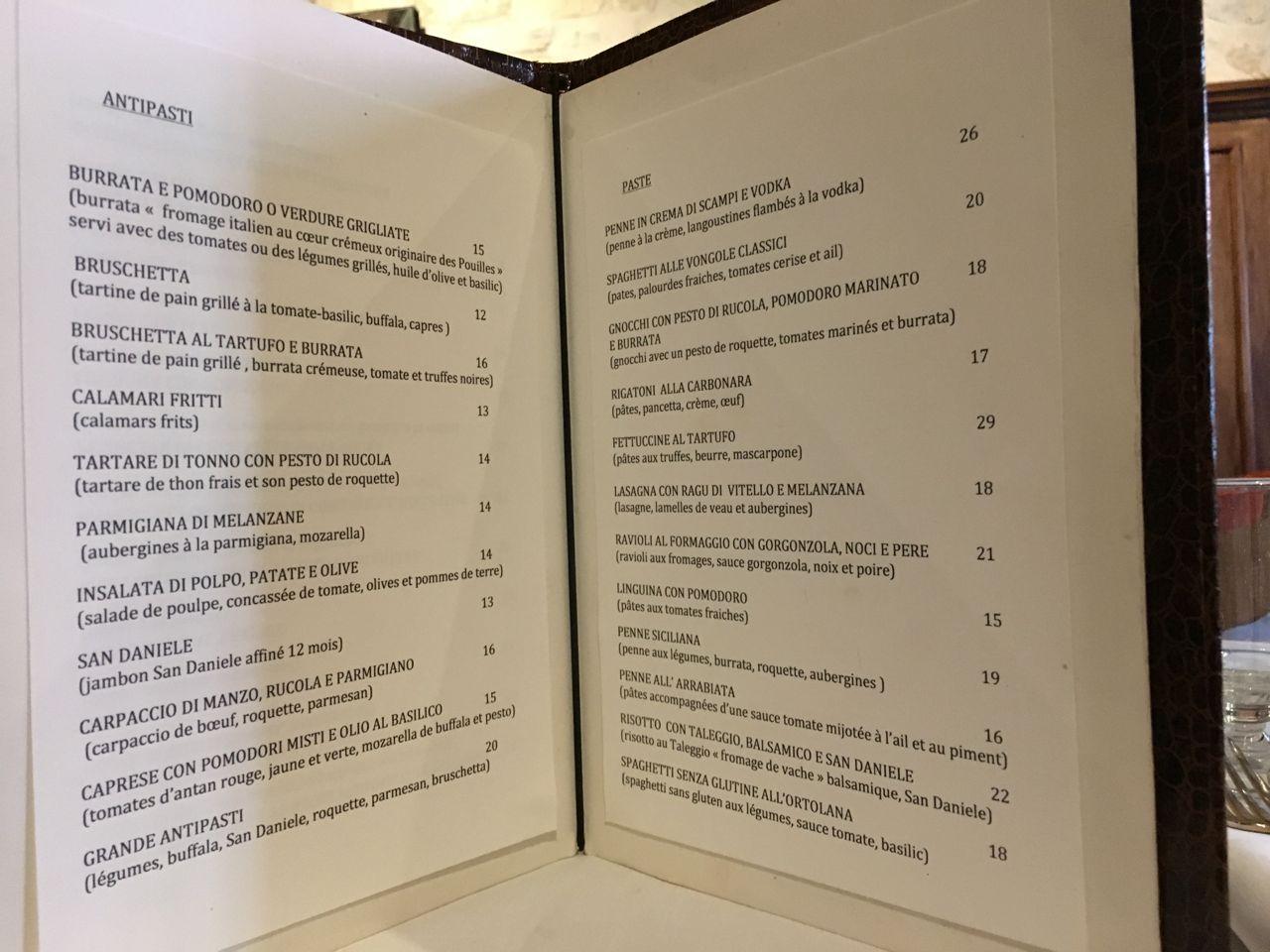 Menu MONTE VERDI