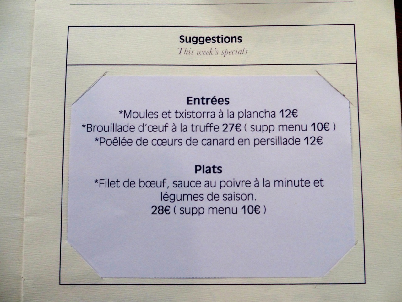 Les Artizans - suggestions du jour