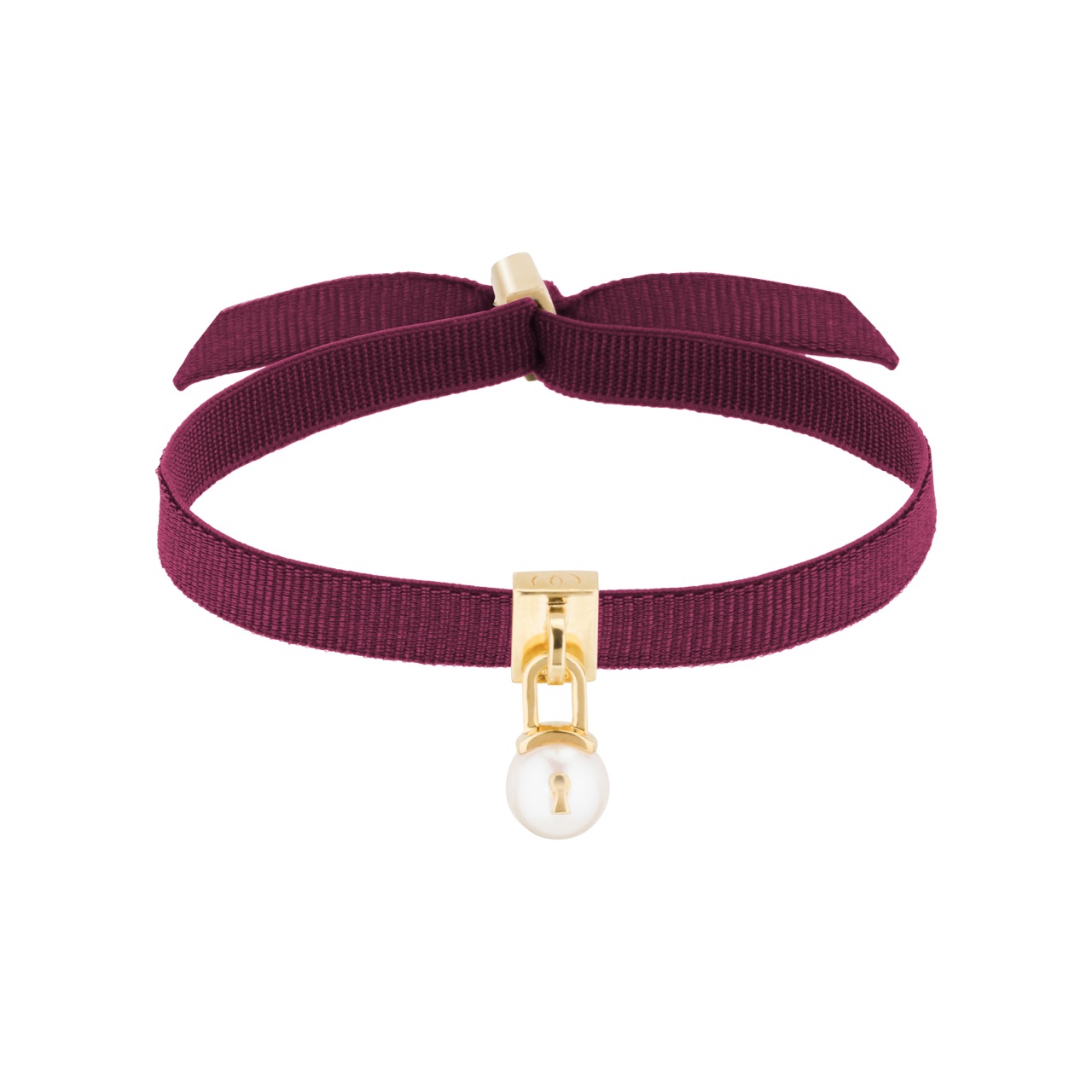 WORMS Paris_Bracelet U'rband Perle Cadenas Femme plaqué or jaune ruban bordeaux_PCDIV1002BOR_3