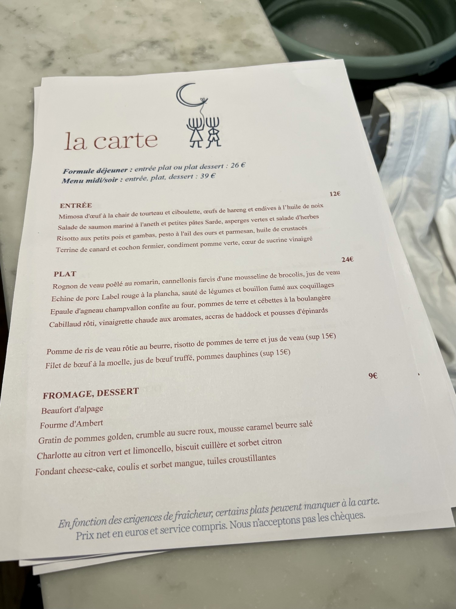 Aux Enfants Gâtés - la carte